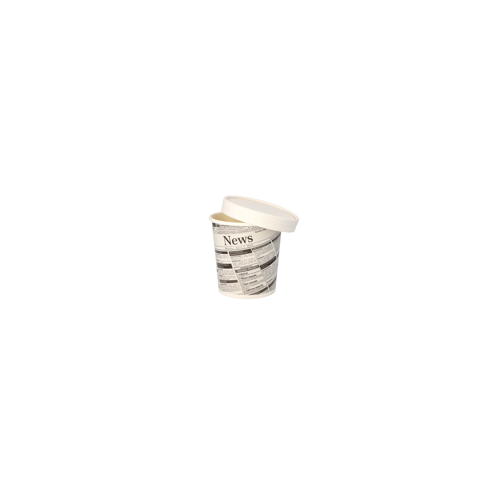 Snackbecher, Pappe "To Go" rund 470 ml Ø 9,9 cm · 9,9 cm "Newsprint"