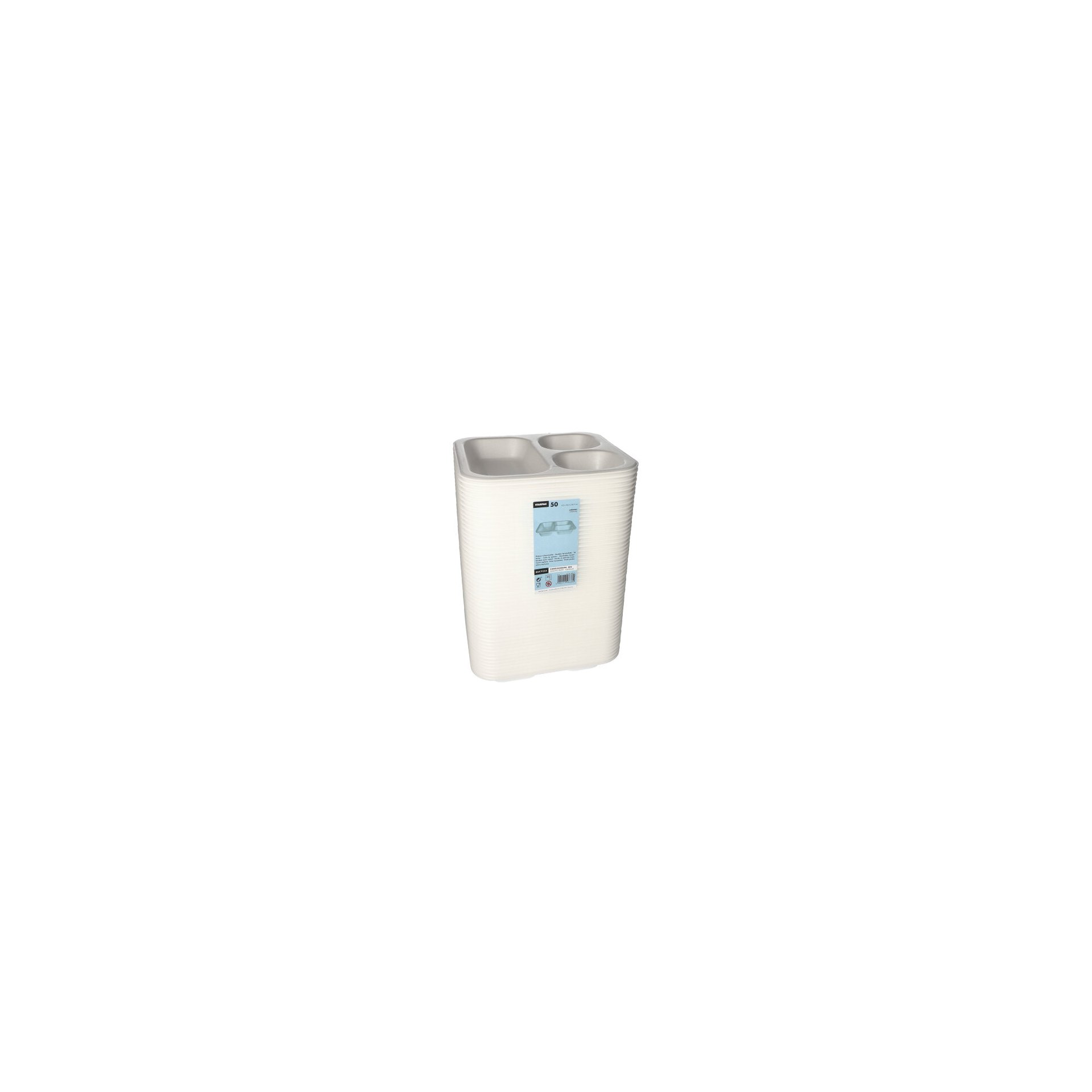 Siegelschalen, XPS 3-geteilt 1150 ml 4,2 cm x 24,5 cm x 26,5 cm weiss laminiert Siegelschalen, XPS 3-geteilt 1150 ml 4,2 cm x 24,5 cm x 26,5 cm weiss laminiert