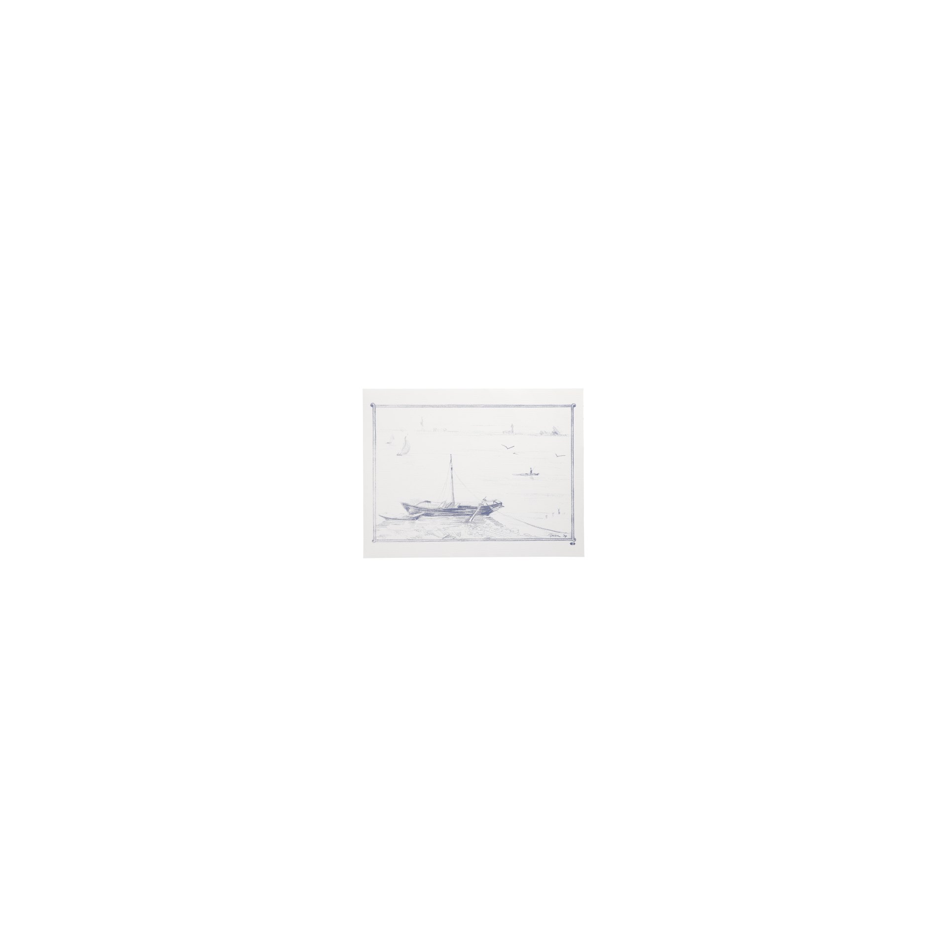 Tischsets, Papier 30 cm x 40 cm weiss "Ruderboot" Tischsets, Papier 30 cm x 40 cm weiss "Ruderboot"