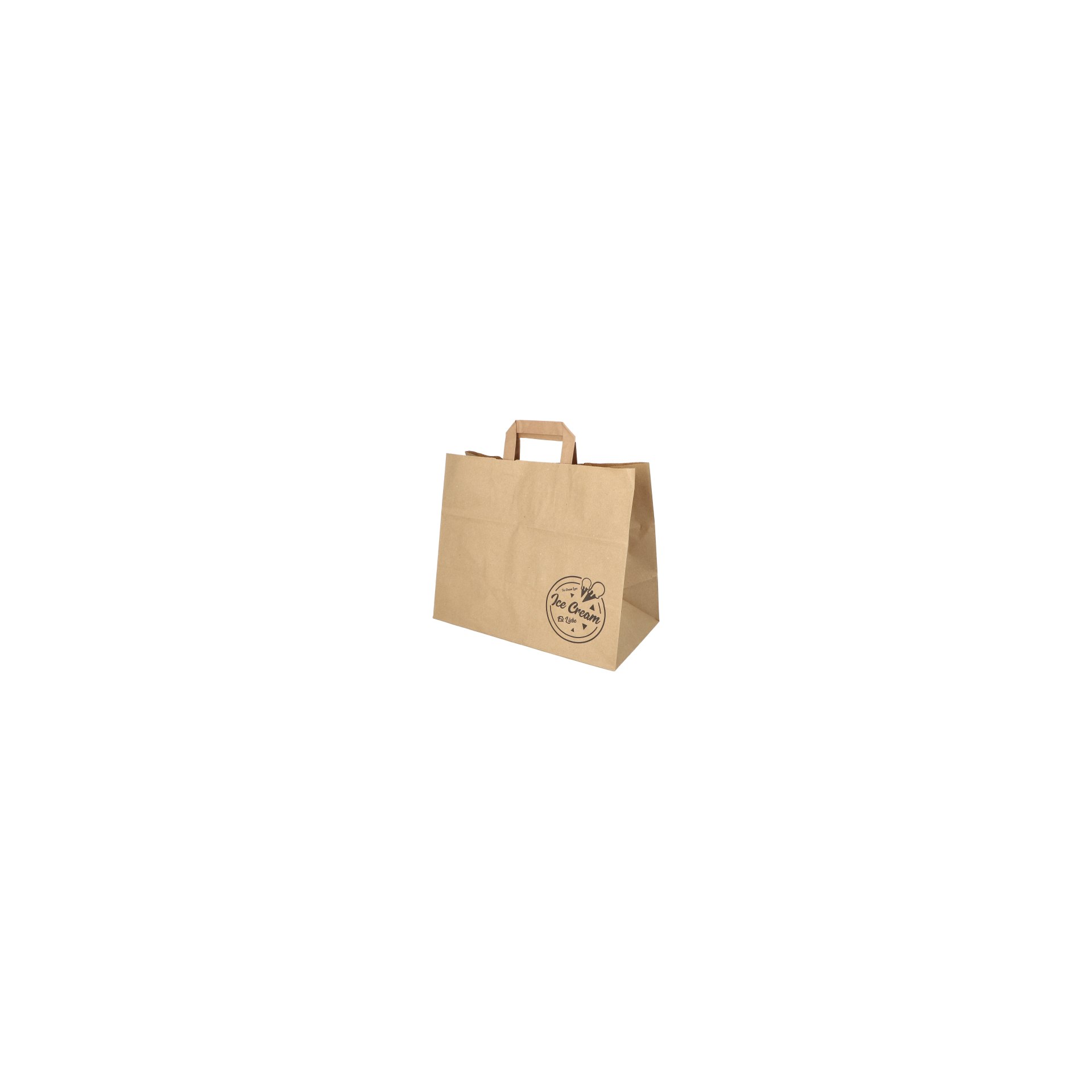 Tragetaschen, Papier 27 cm x 32 cm x 17 cm braun "Icelove" mit Tragegriff Tragetaschen, Papier 27 cm x 32 cm x 17 cm braun "Icelove" mit Tragegriff