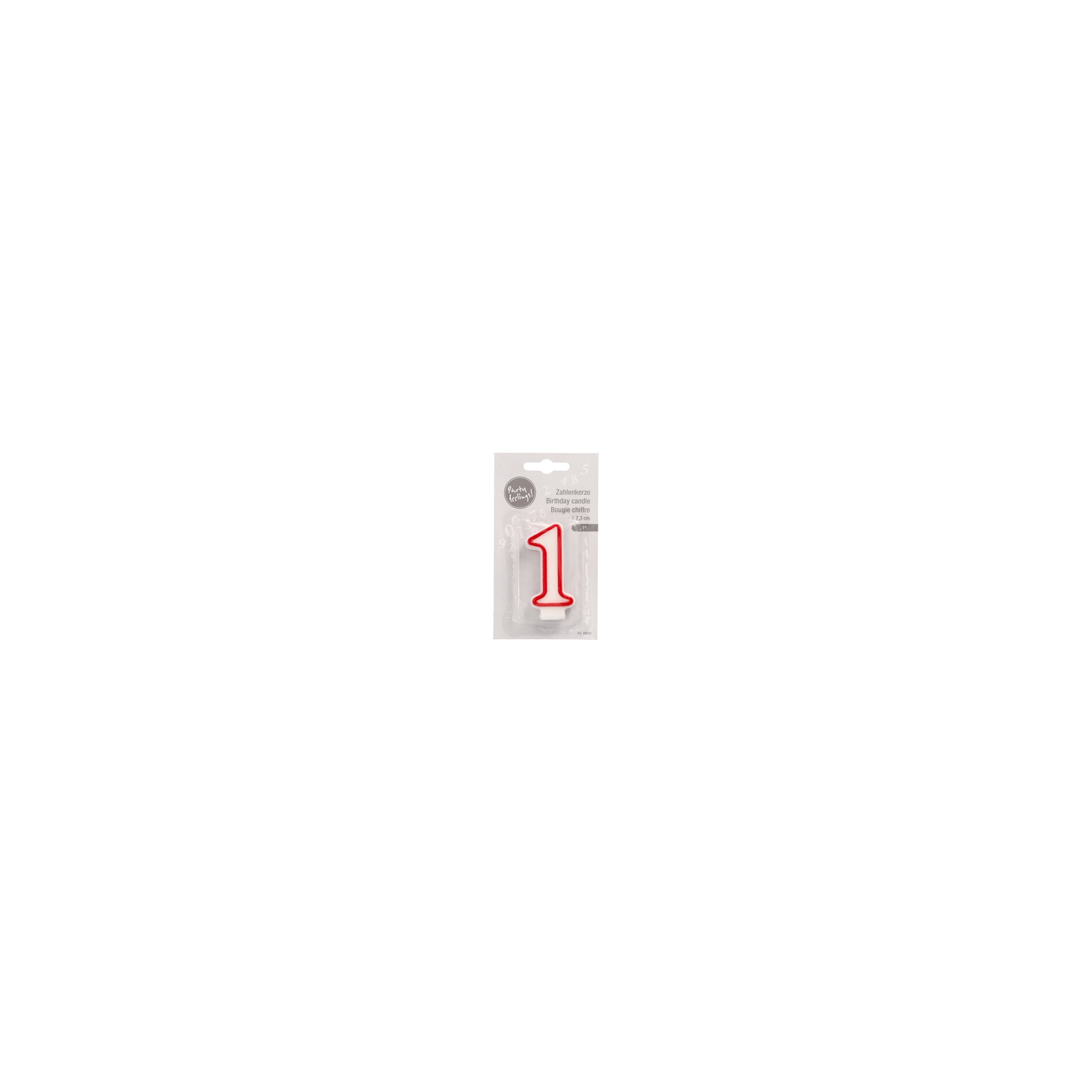 Zahlenkerze 7,3 cm weiss "1" mit rotem Rand