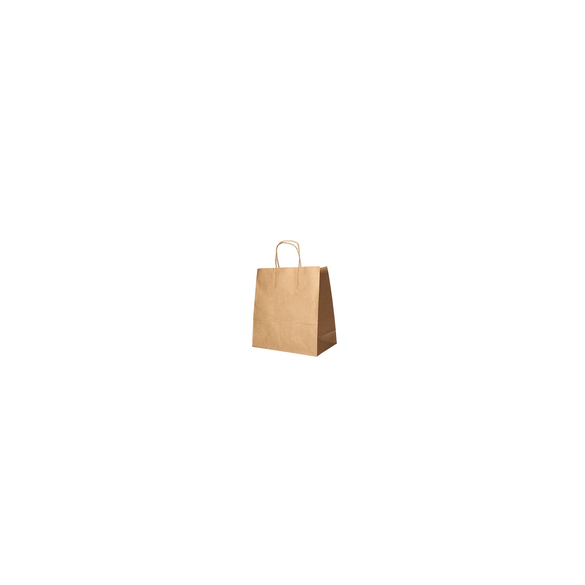 Tragetaschen, Papier 27 cm x 32 cm x 17 cm braun mit gedrehtem Tragegriff Tragetaschen, Papier 27 cm x 32 cm x 17 cm braun mit gedrehtem Tragegriff