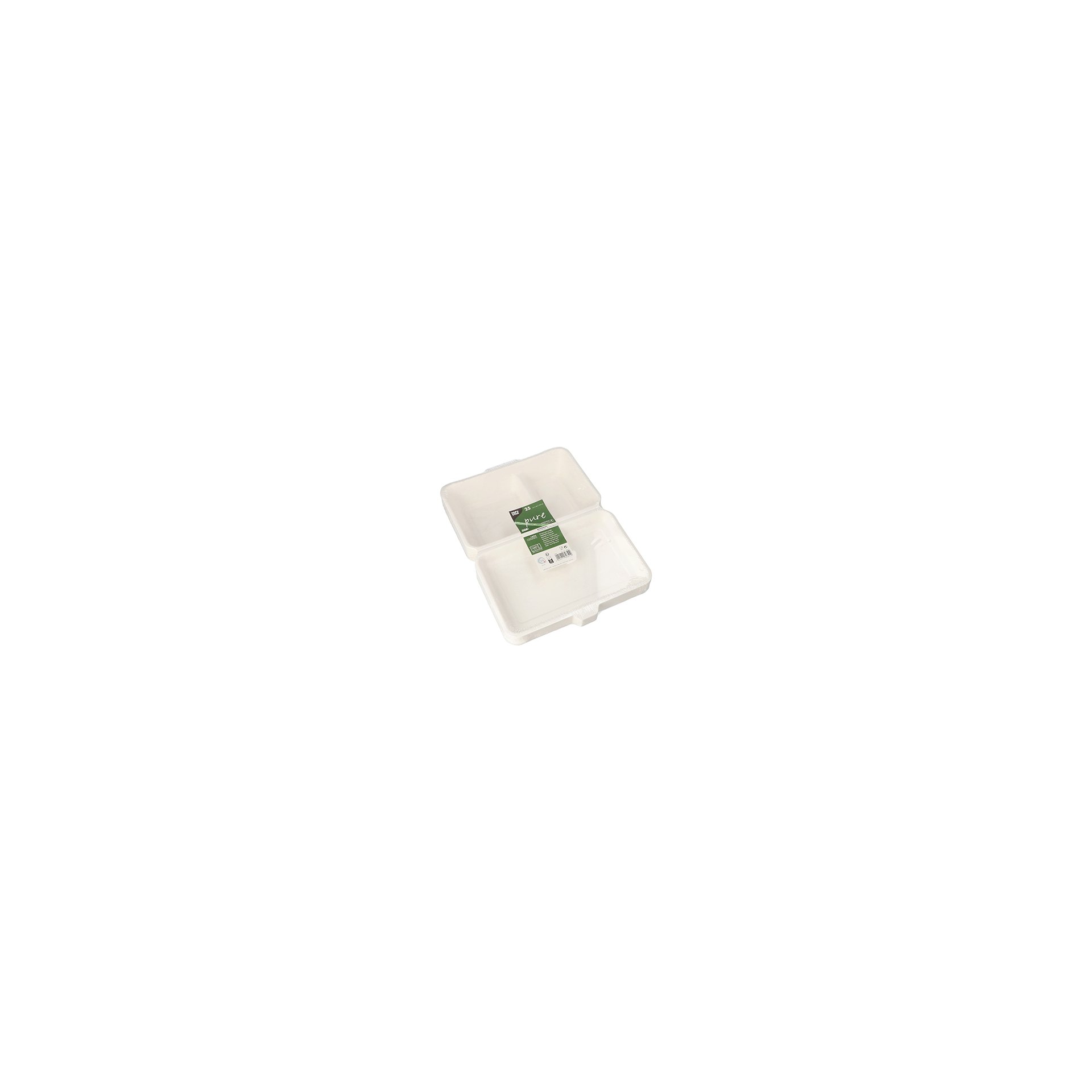 Menüboxen, Zuckerrohr "pure" 2-geteilt 6,5 cm x 24 cm x 15,5 cm weiss