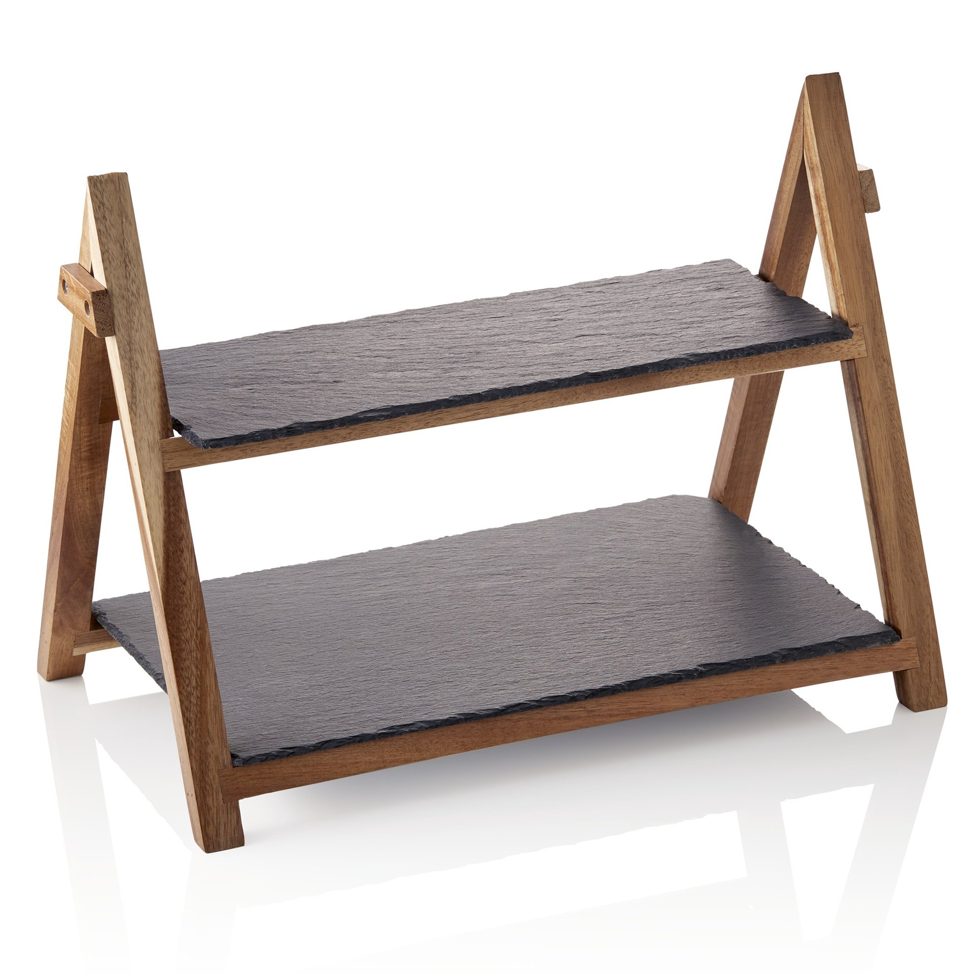 Serviergestell SLATE LINE, 2-stufig, Höhe 30 cm, Naturschiefer, Holz