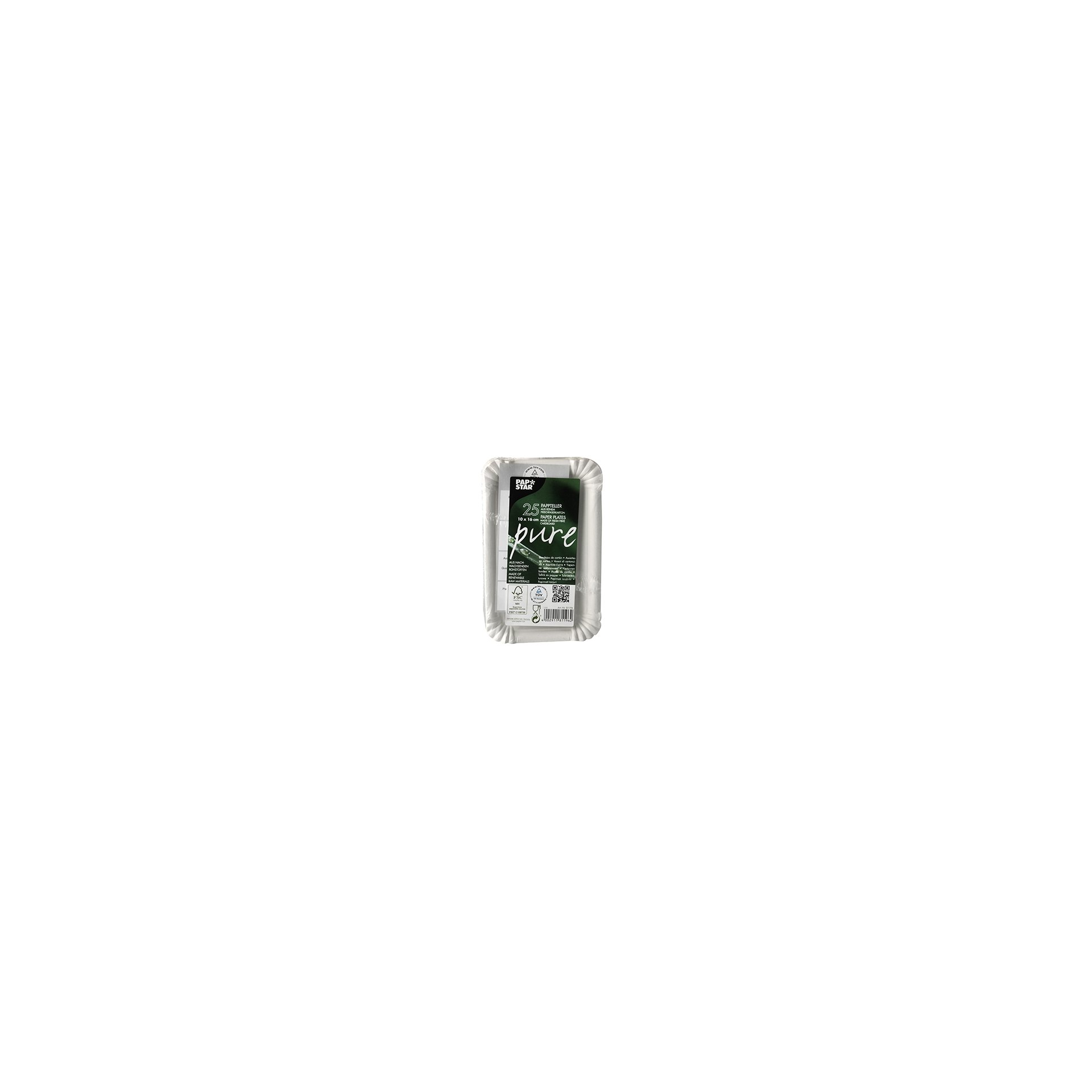 Teller, Pappe "pure" eckig 10 cm x 16 cm weiss Teller, Pappe "pure" eckig 10 cm x 16 cm weiss