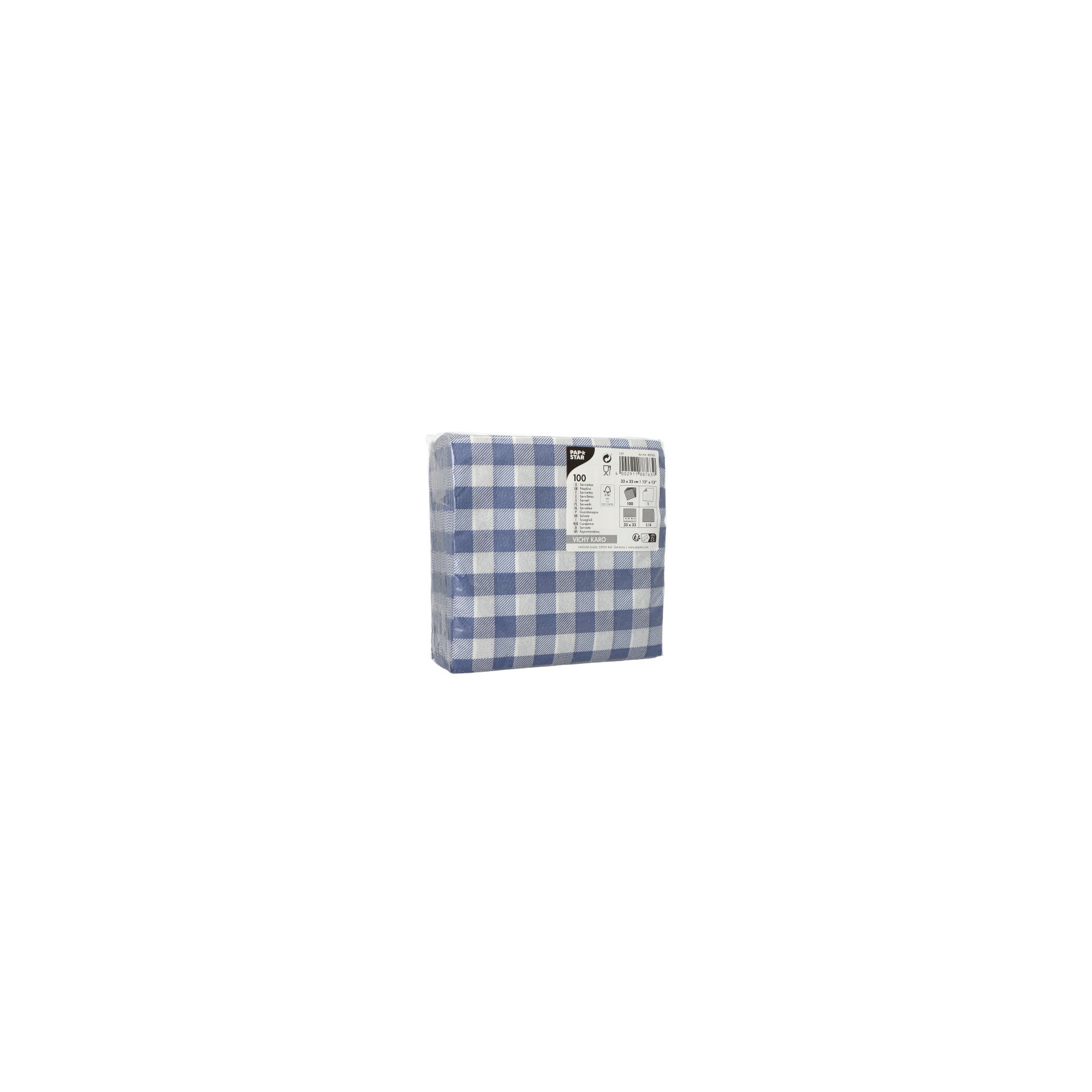Servietten, 1-lagig 1/4-Falz 33 cm x 33 cm blau/weiss "Vichy Karo" Servietten, 1-lagig 1/4-Falz 33 cm x 33 cm blau/weiss "Vichy Karo"