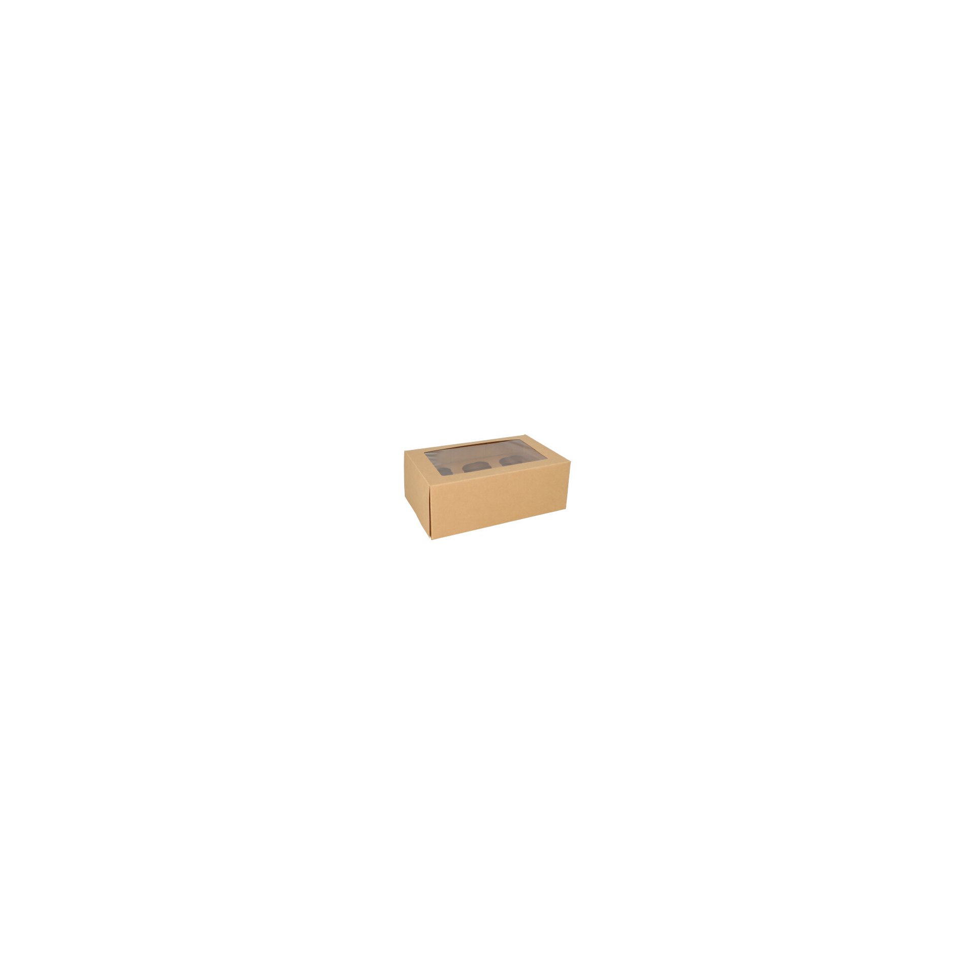 Cupcake-Kartons eckig 10 cm x 27 cm x 17,5 cm mit Sichtfenster aus PLA Cupcake-Kartons eckig 10 cm x 27 cm x 17,5 cm mit Sichtfenster aus PLA